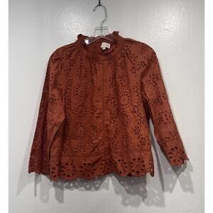 Jennifer & Grace Eyelet Burnt Orange Top Size Medium Anthropologie 3/4 Sleeve